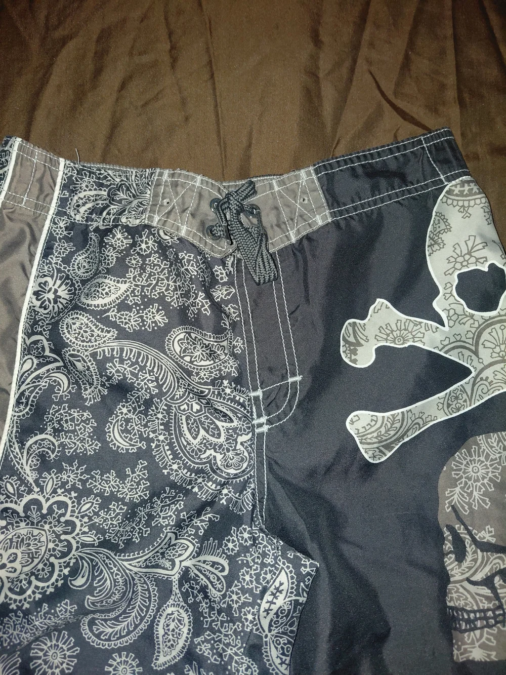 Old Navy Black and White Paisley Skull Boys' Swim Trunks